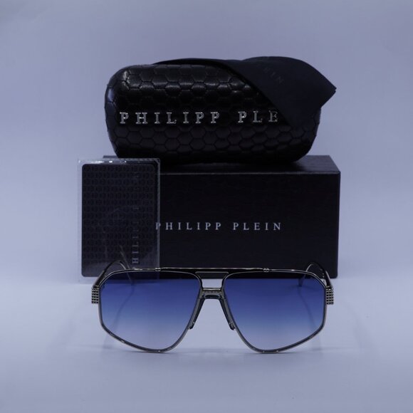 Philipp Plein SPP106M 0579 Aviator Sunglasses – Palladium/Blue - Picture 4 of 12